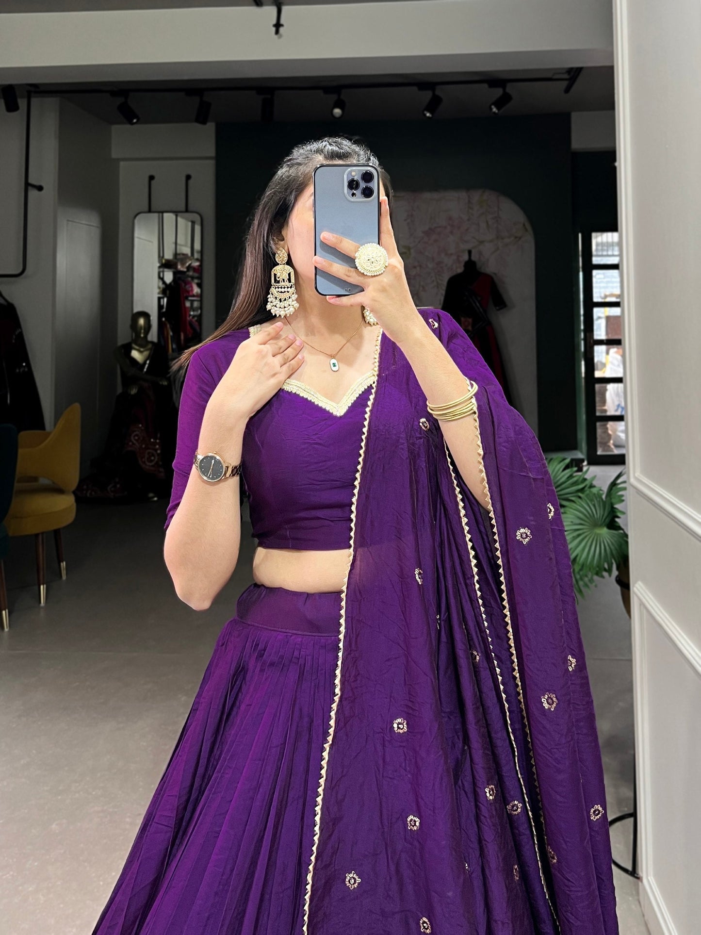 PURE CHANDERI PLAIN LEHENGA CHOLI
