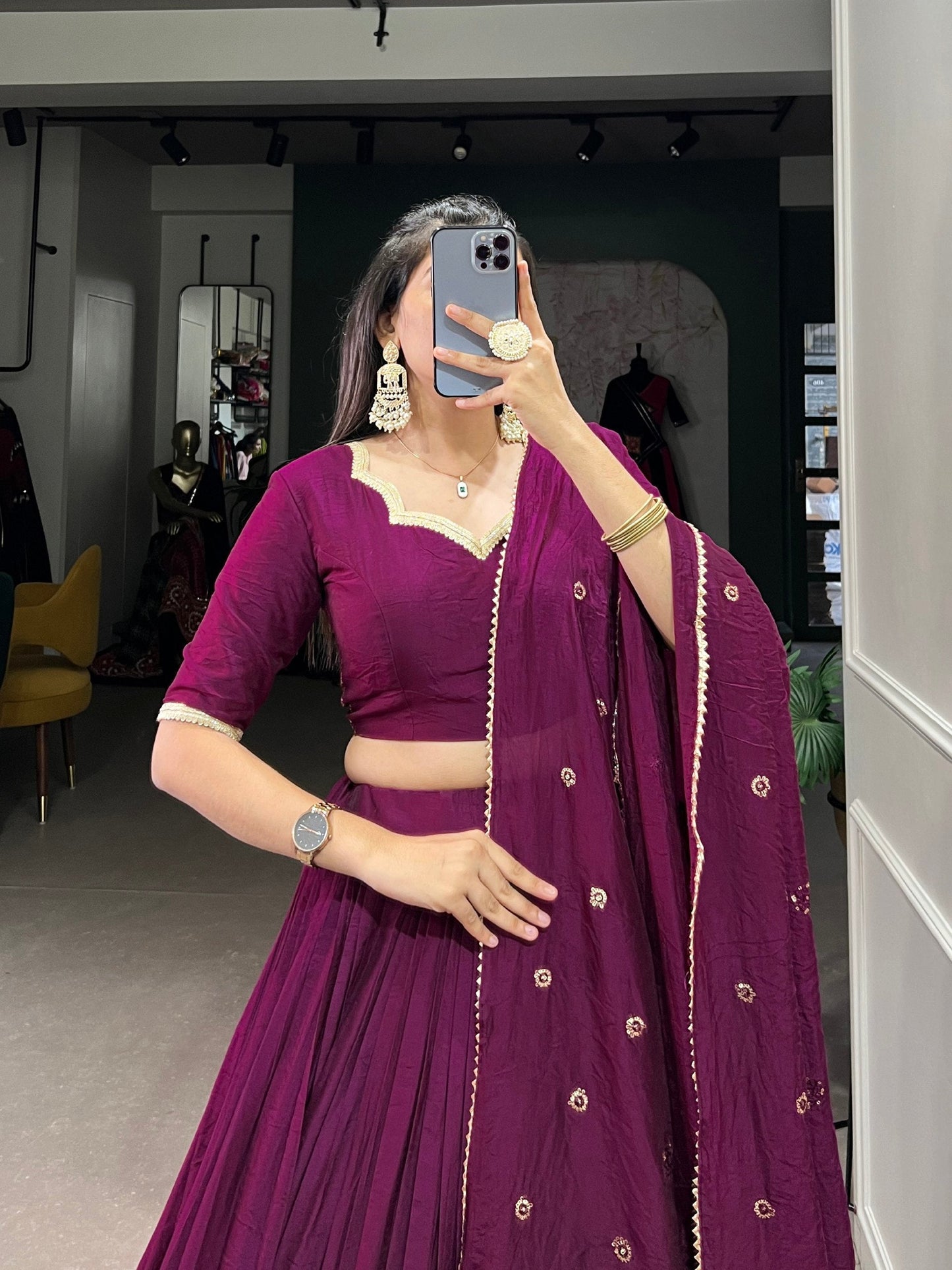 PURE CHANDERI PLAIN LEHENGA CHOLI