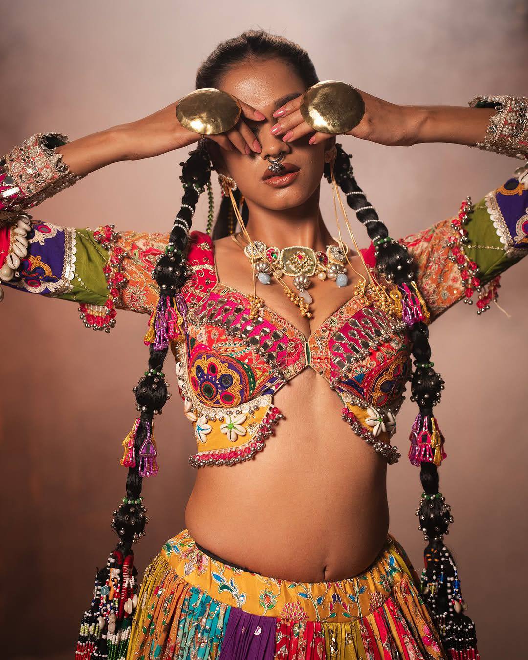 Mirror Work Muslin Delight Navratri Lehanga Choli Set