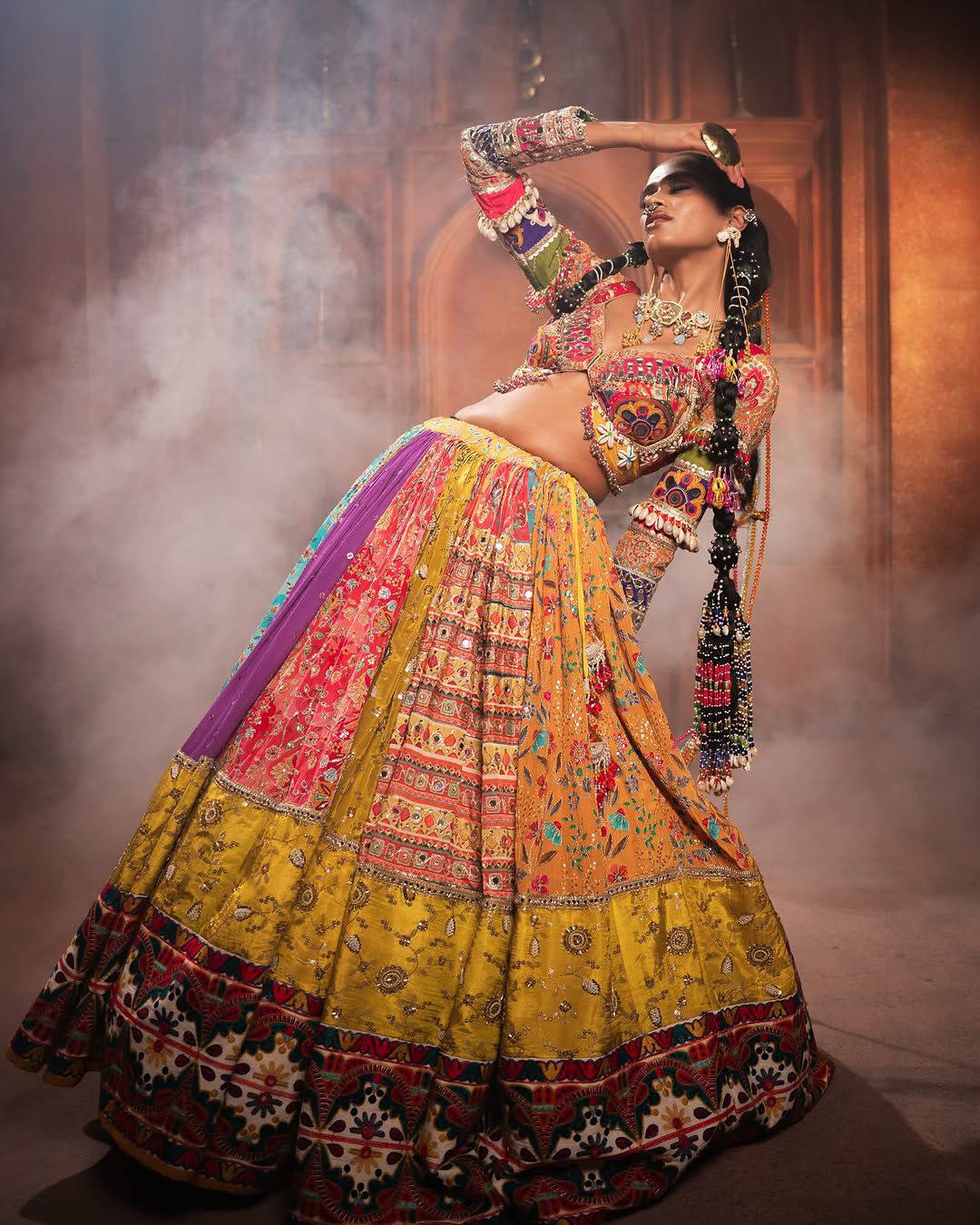 Mirror Work Muslin Delight Navratri Lehanga Choli Set