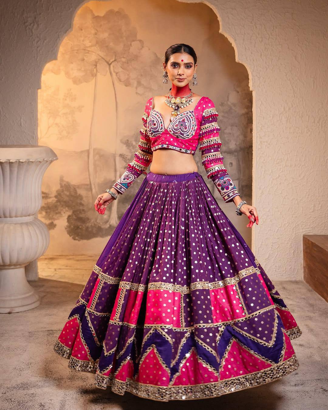 Mirror Work Muslin Delight Navratri Lehanga Choli Set