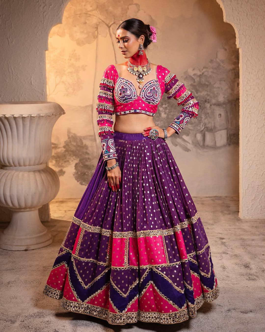 Mirror Work Muslin Delight Navratri Lehanga Choli Set