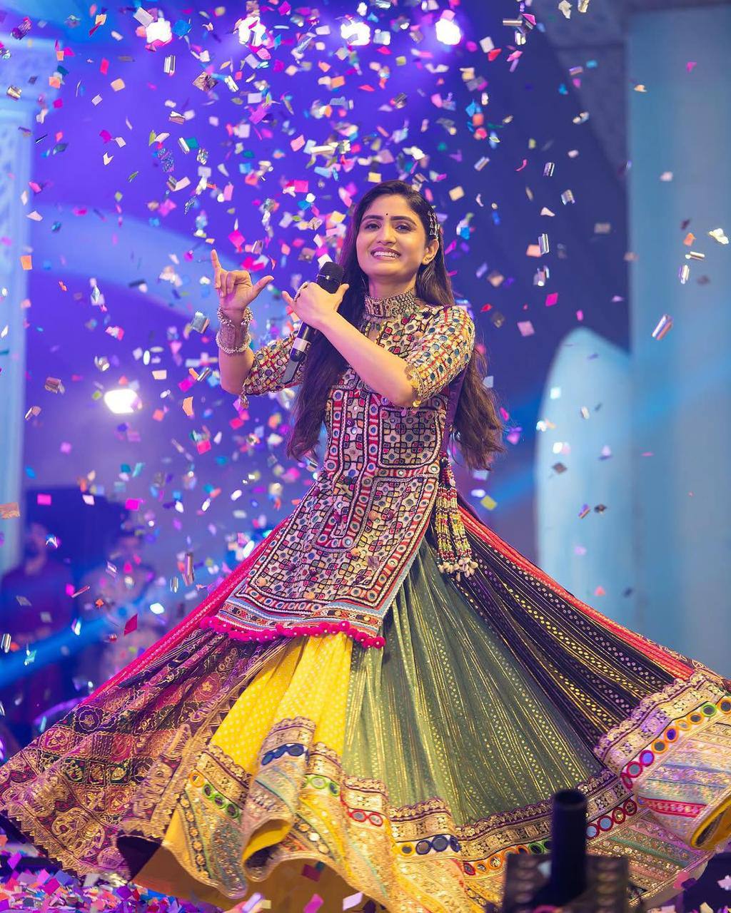 Graceful Spin in Vibrant Patchwork Elegance Navratri Lehanga Choli Set