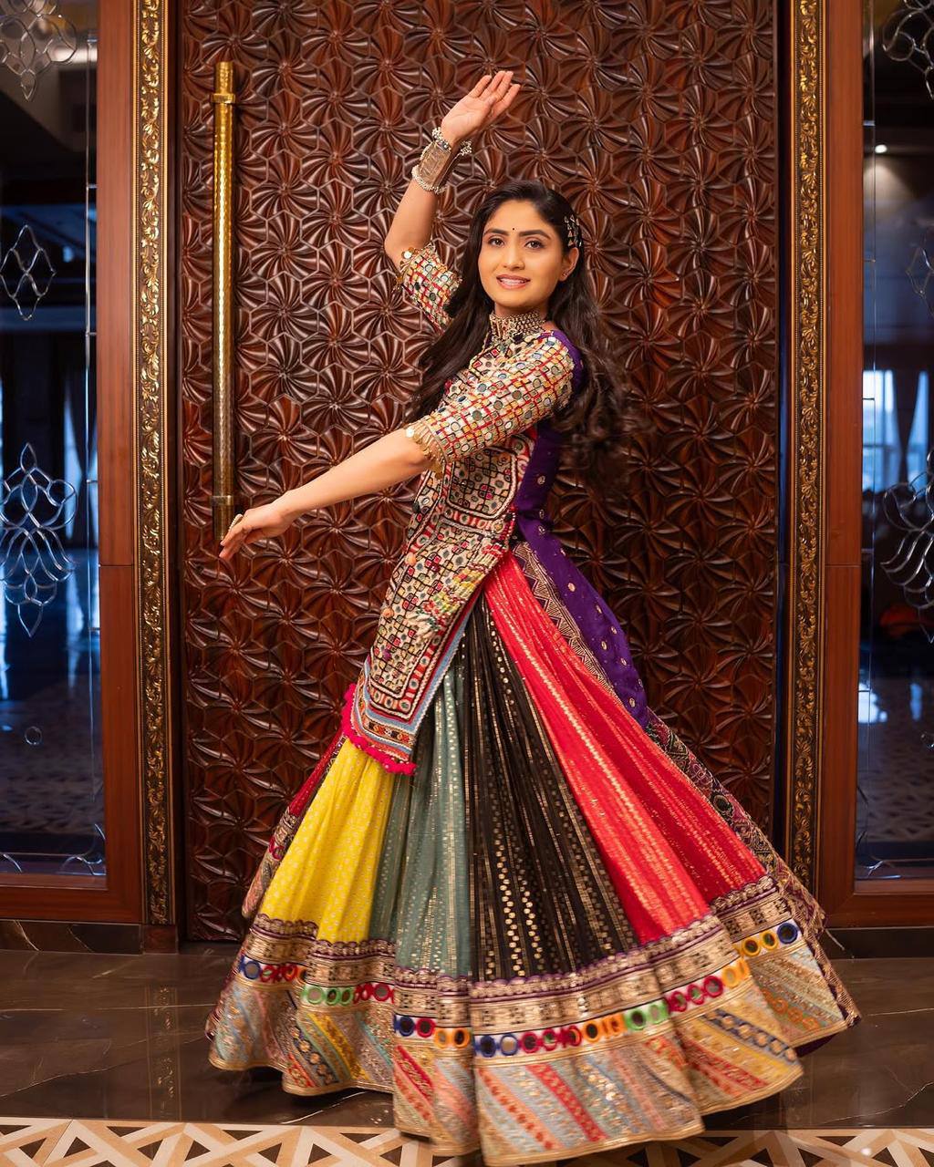 Graceful Spin in Vibrant Patchwork Elegance Navratri Lehanga Choli Set