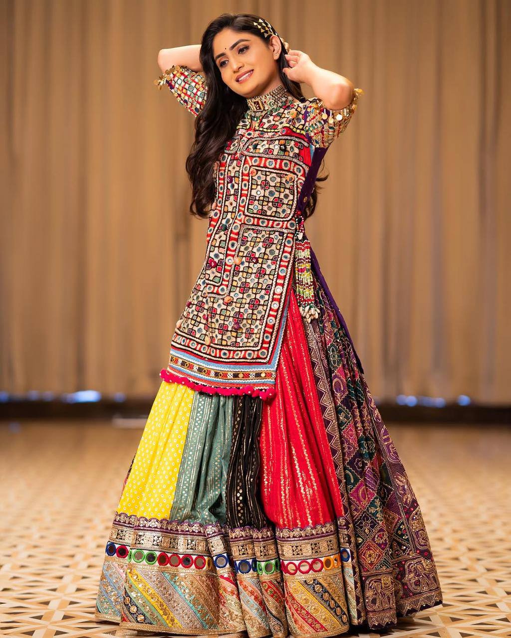 Graceful Spin in Vibrant Patchwork Elegance Navratri Lehanga Choli Set