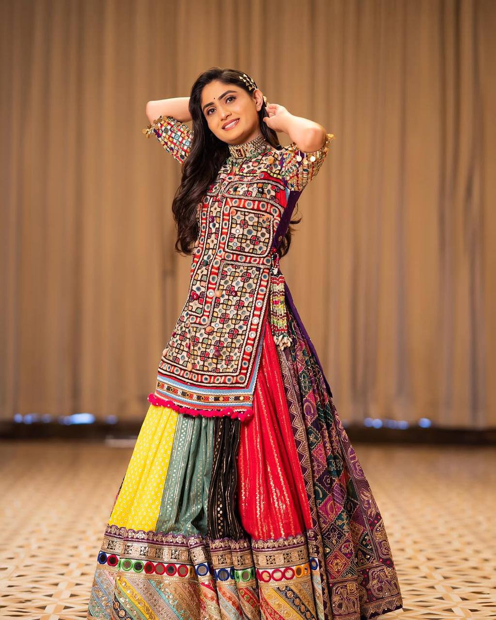 Graceful Spin in Vibrant Patchwork Elegance Navratri Lehanga Choli Set