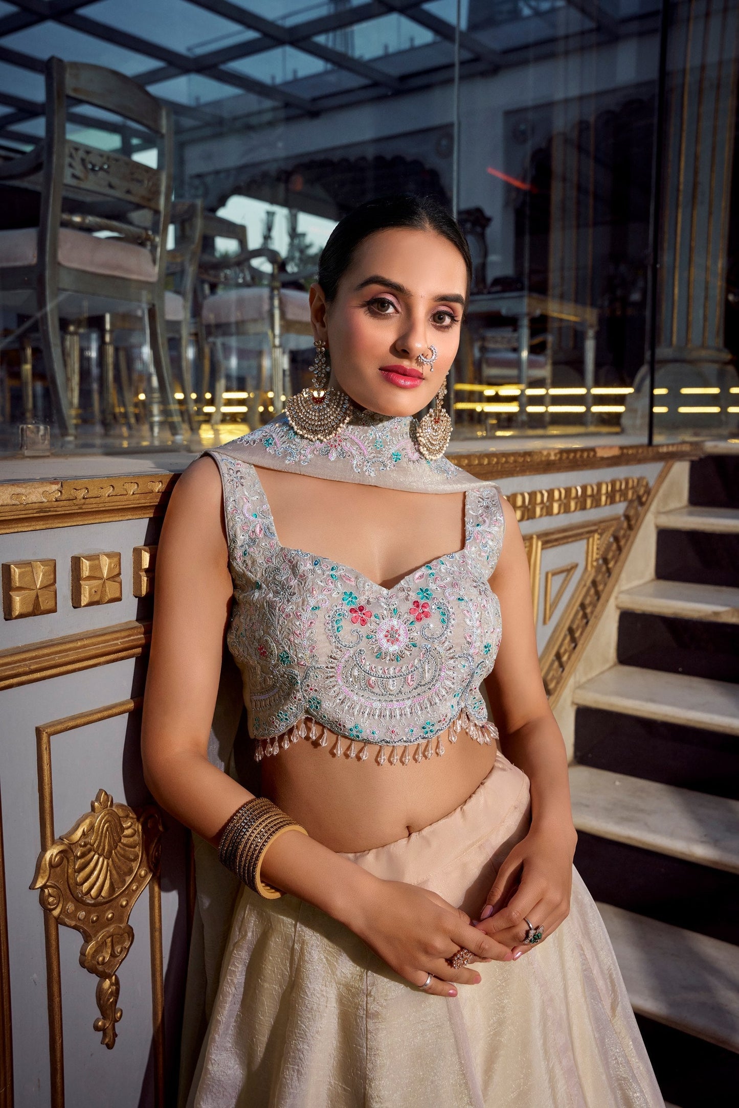 Moonlit Ivory & Frosted Silver Lehenga Choli