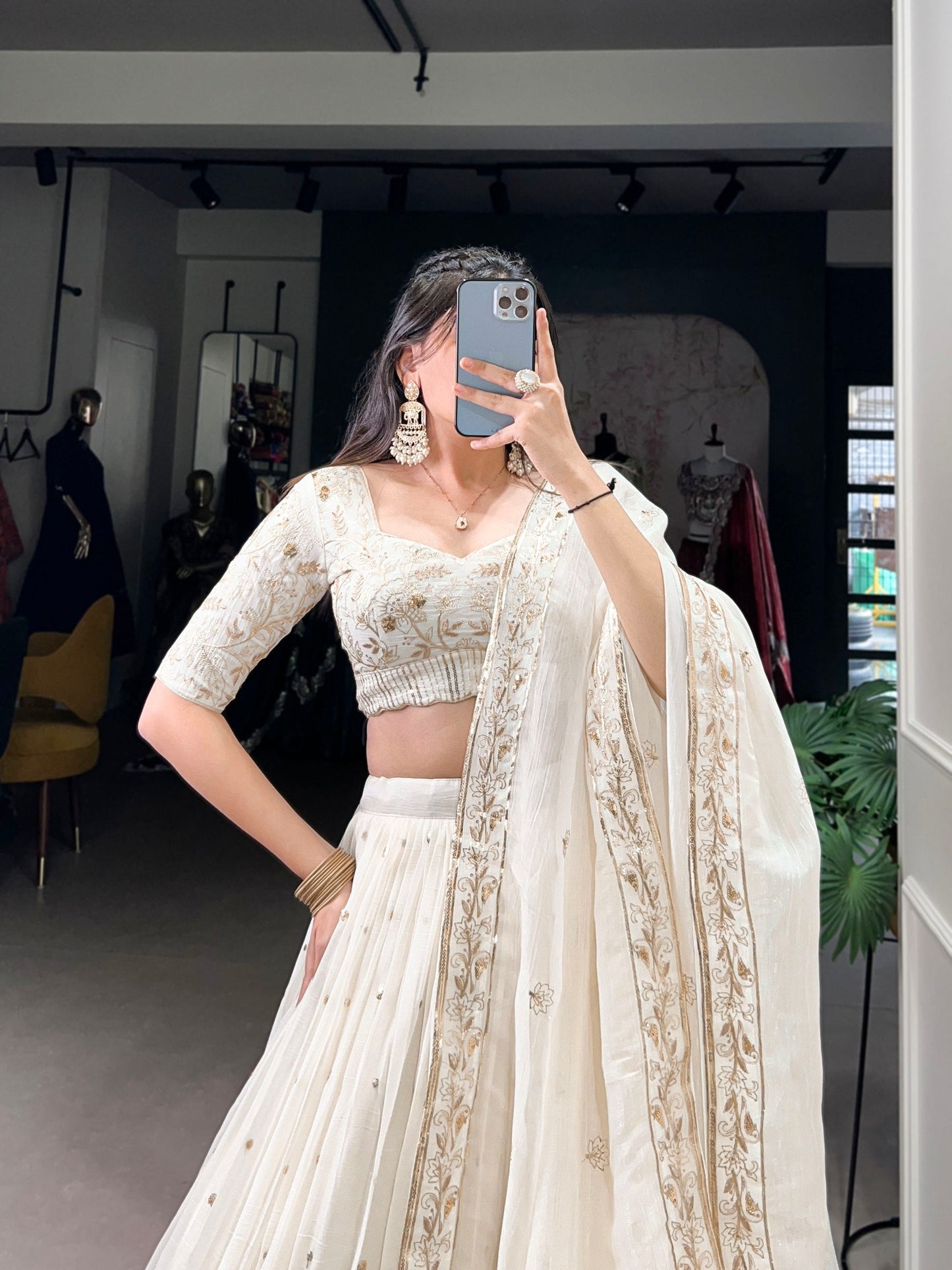 Zahreen Ethnic Silver Glosy Lehenga Choli