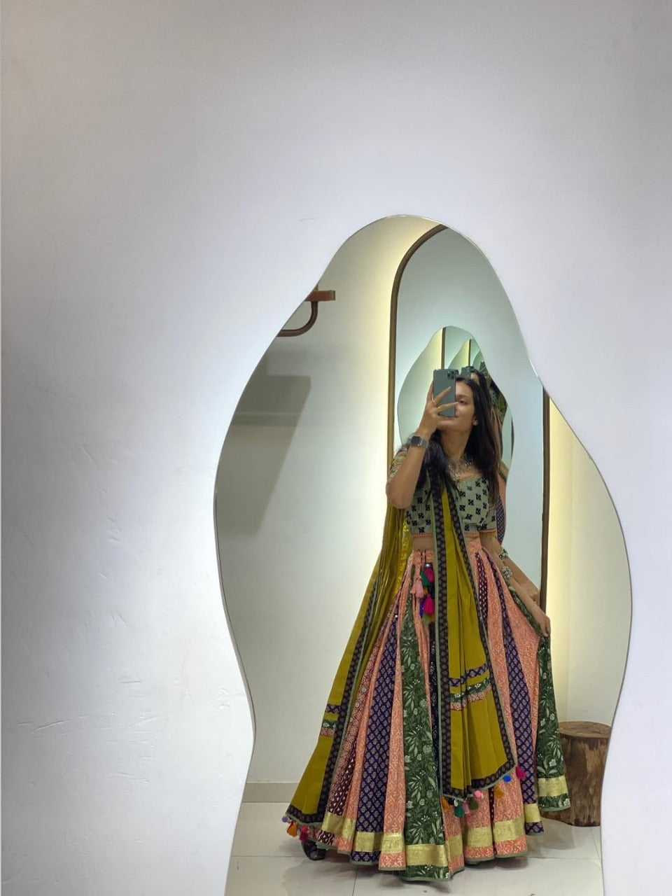 "Multicolor Fusion Patola Lehenga Set ā 9 Meter Grand Flair"