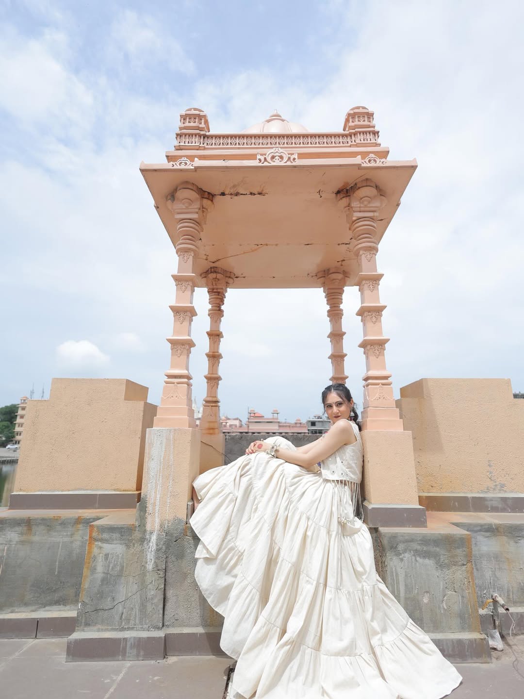 Handcrafted White Tiered Chaniya Choli with Mirror & Kodi Work and Jacket
