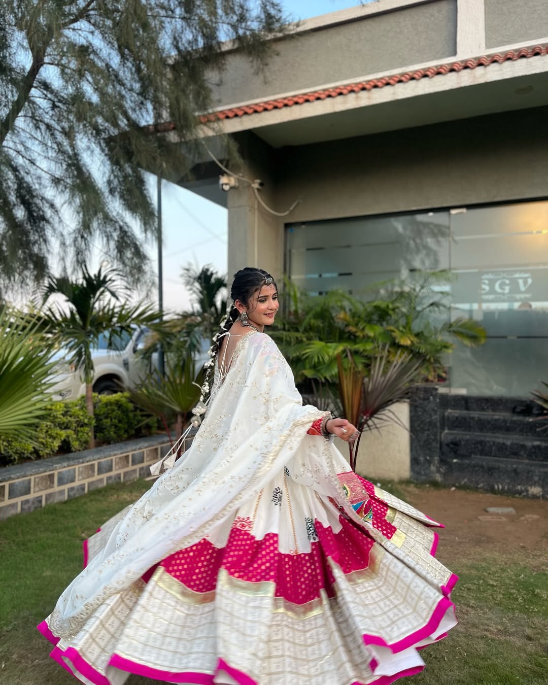 Roohani Blush Pink Mirrorwork Gota Lehenga Set