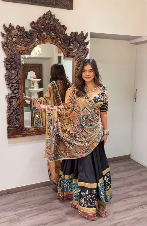 Elegant Black Chaniya Choli with Multicolor Embroidered Dupatta