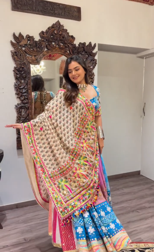 "Blue Multicolor Chaniya Choli with Embroidered Dupatta"