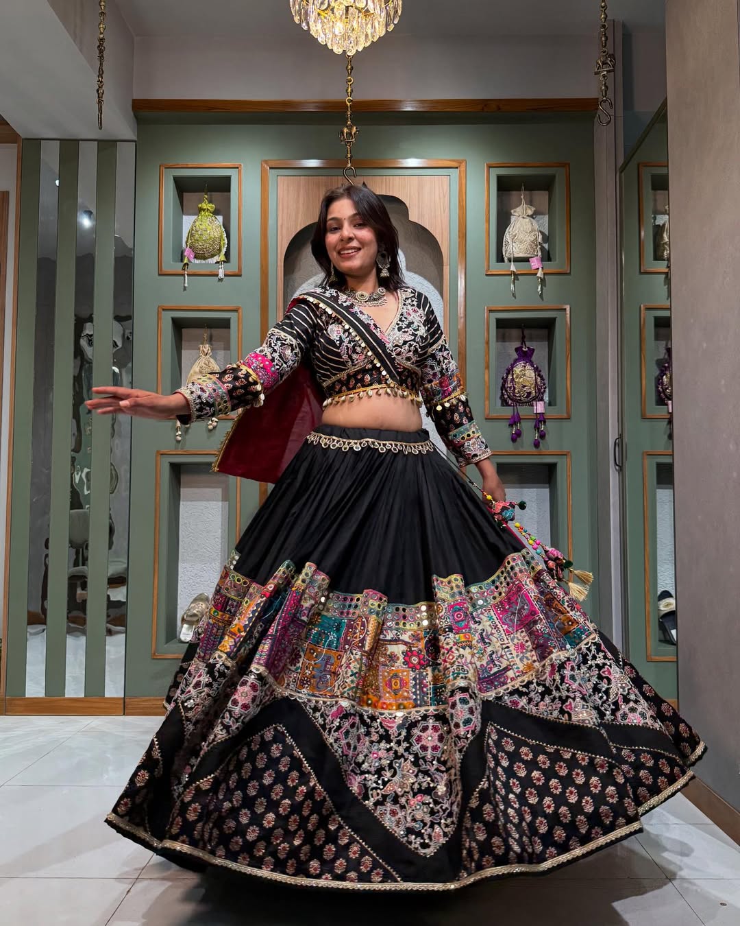 Regal Black Bandhej Charm Lehenga