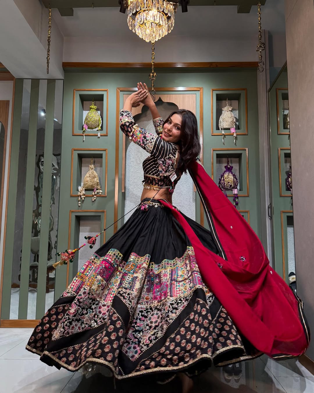 Regal Black Bandhej Charm Lehenga