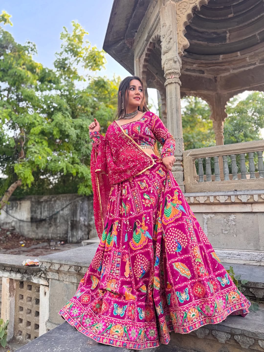 Vibrant Rani Pink Lehenga with Folk Charm