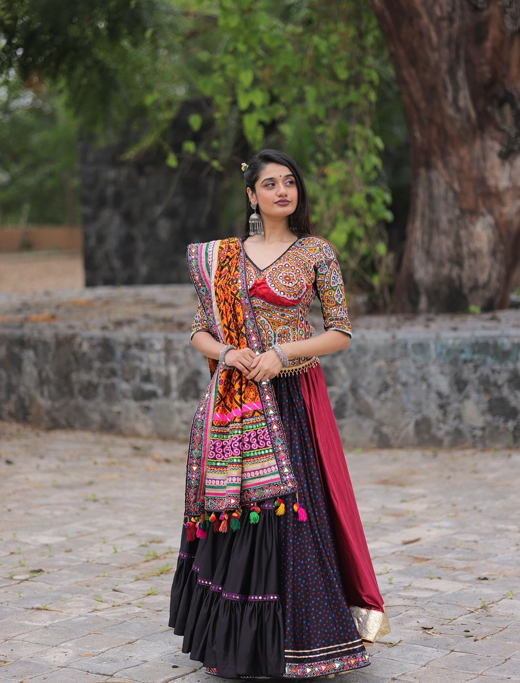 Heritage Glow Black & Maroon Fusion Lehenga choli set