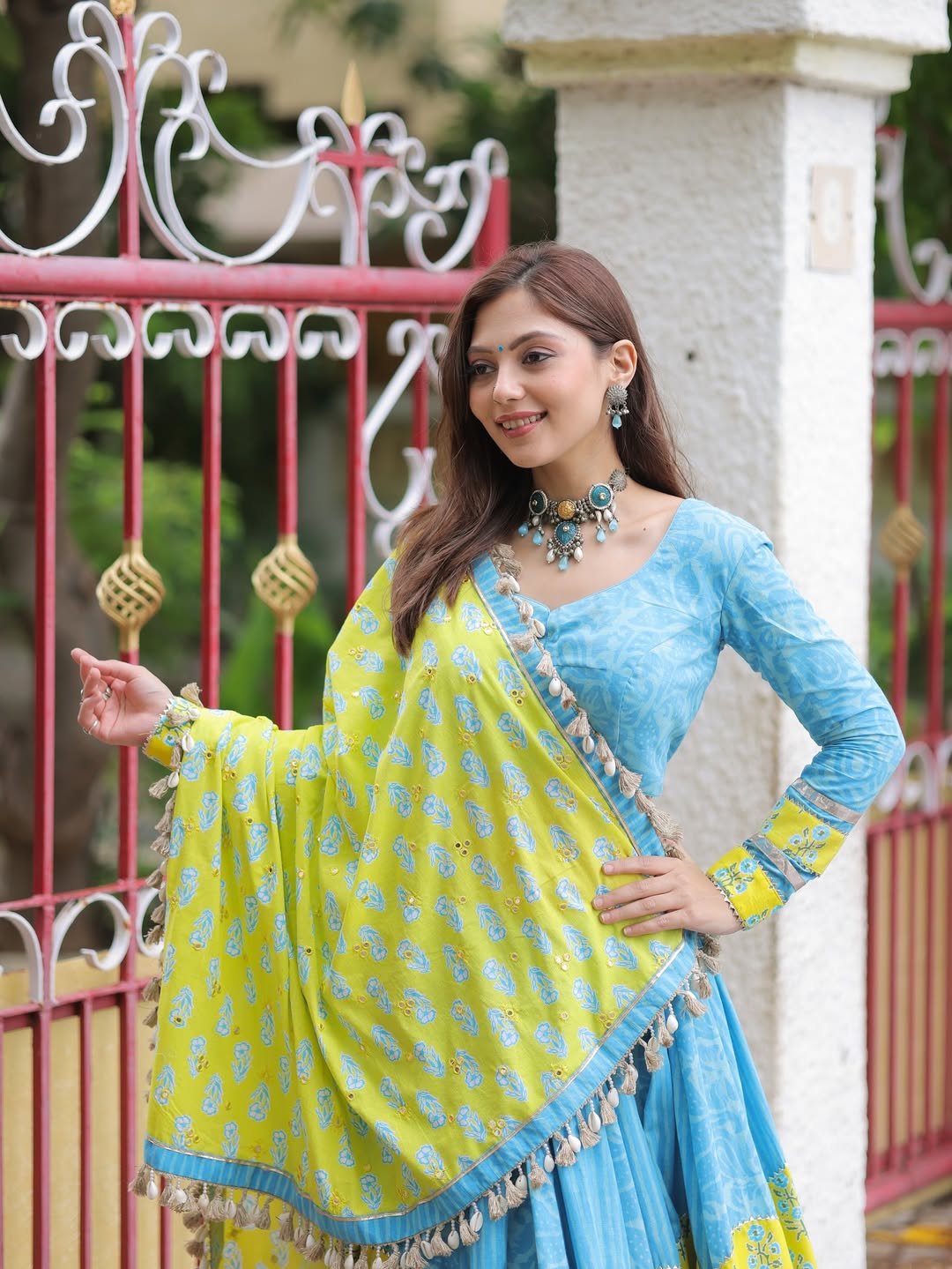 Blue & Yellow Bandhani Style Lehenga