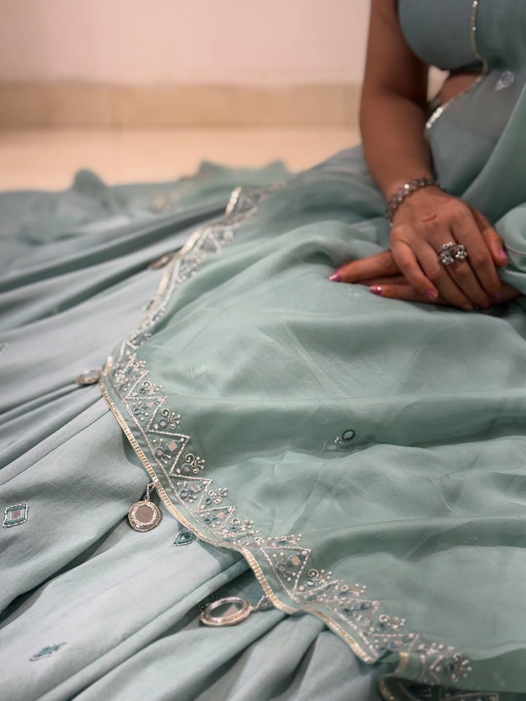 Aqua Blue Soft Shine Lehenga Set