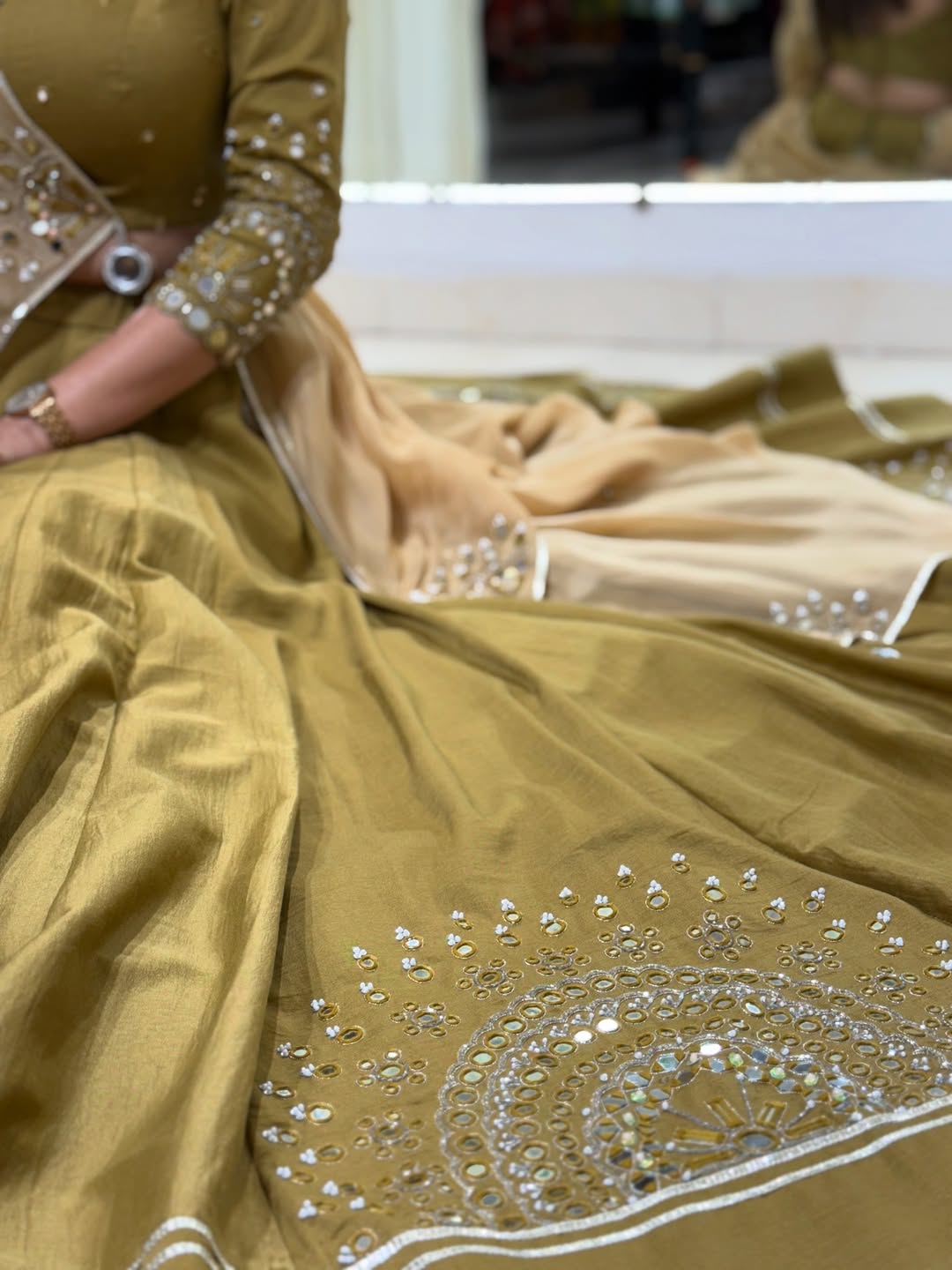 Olive Green Embroidered Lehenga