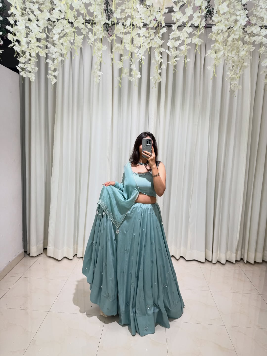Aqua Blue Soft Shine Lehenga Set