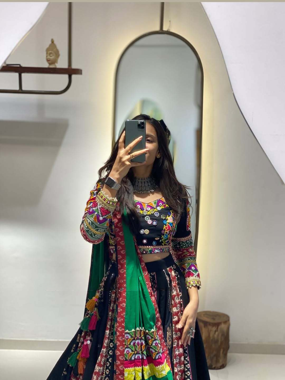 “Royal Raas: Multicolor Mirror Work Navratri Lehenga Set”
