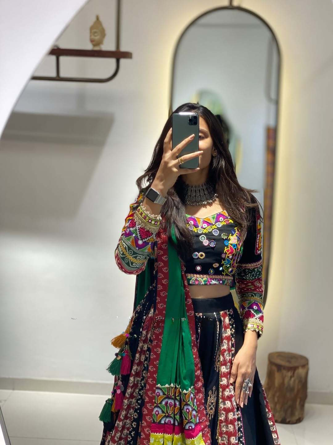 “Royal Raas: Multicolor Mirror Work Navratri Lehenga Set”