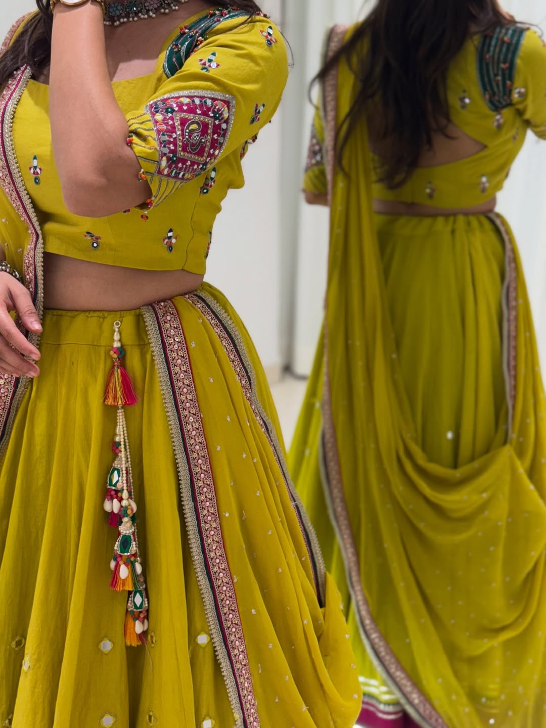 Mehendi Yellow Designer Lehenga
