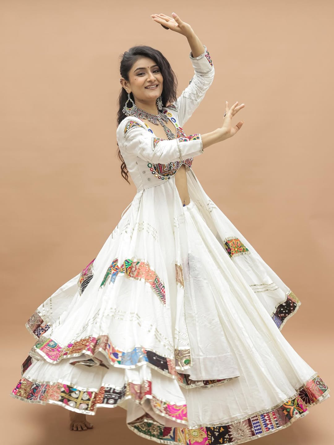 White Mirror Embroidered Koti Style Lehenga Choli with Full Flair