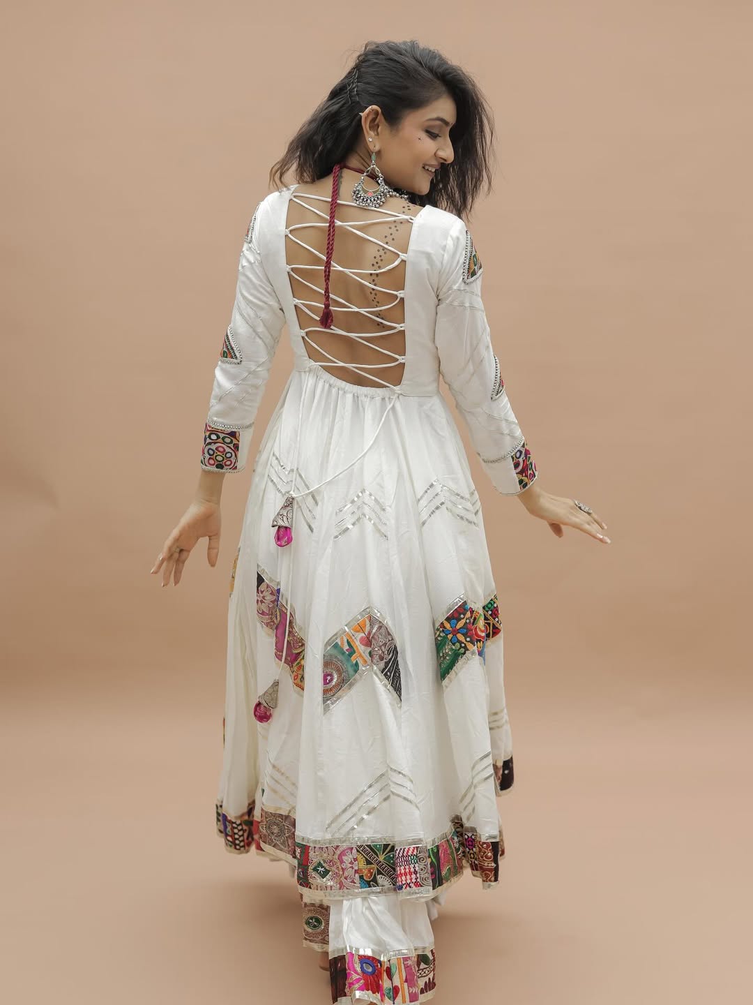 White Mirror Embroidered Koti Style Lehenga Choli with Full Flair