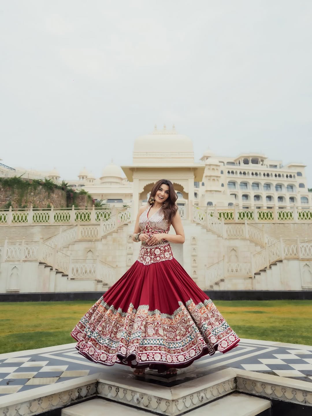 Mehrunisa Royal Maroon Embroidered Lehenga