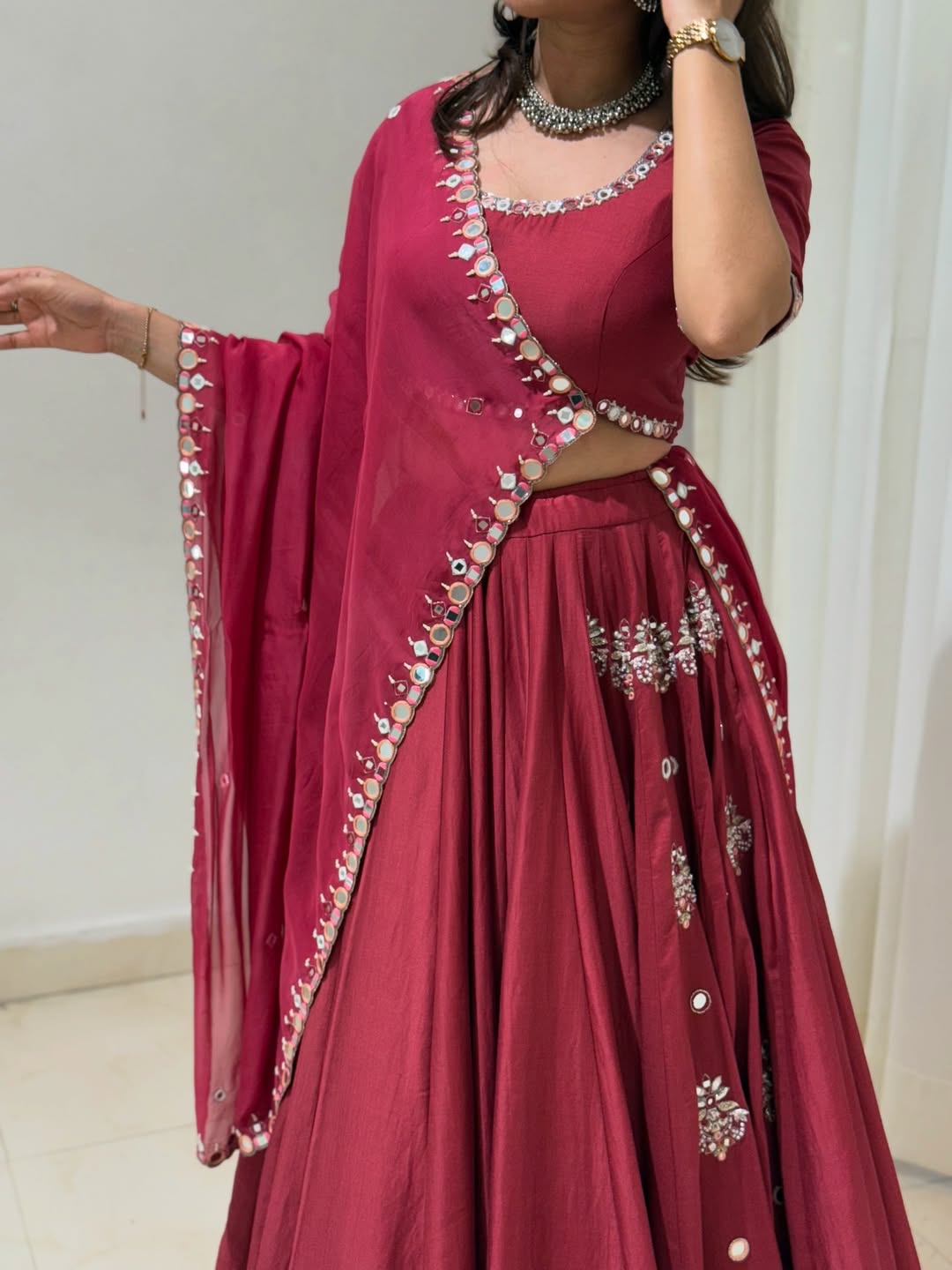 Maroon Embroidered Lehenga
