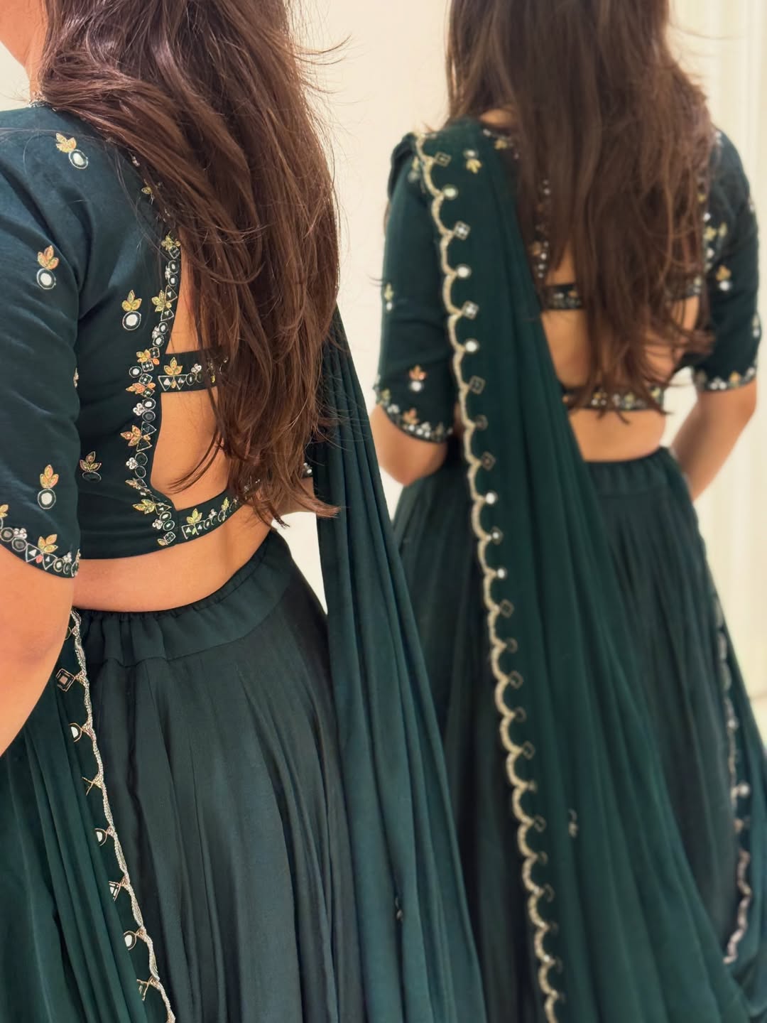 Green Embroidered Lehenga