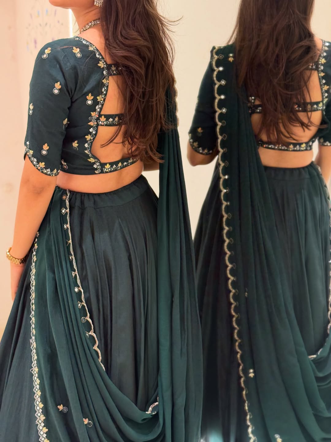 Green Embroidered Lehenga