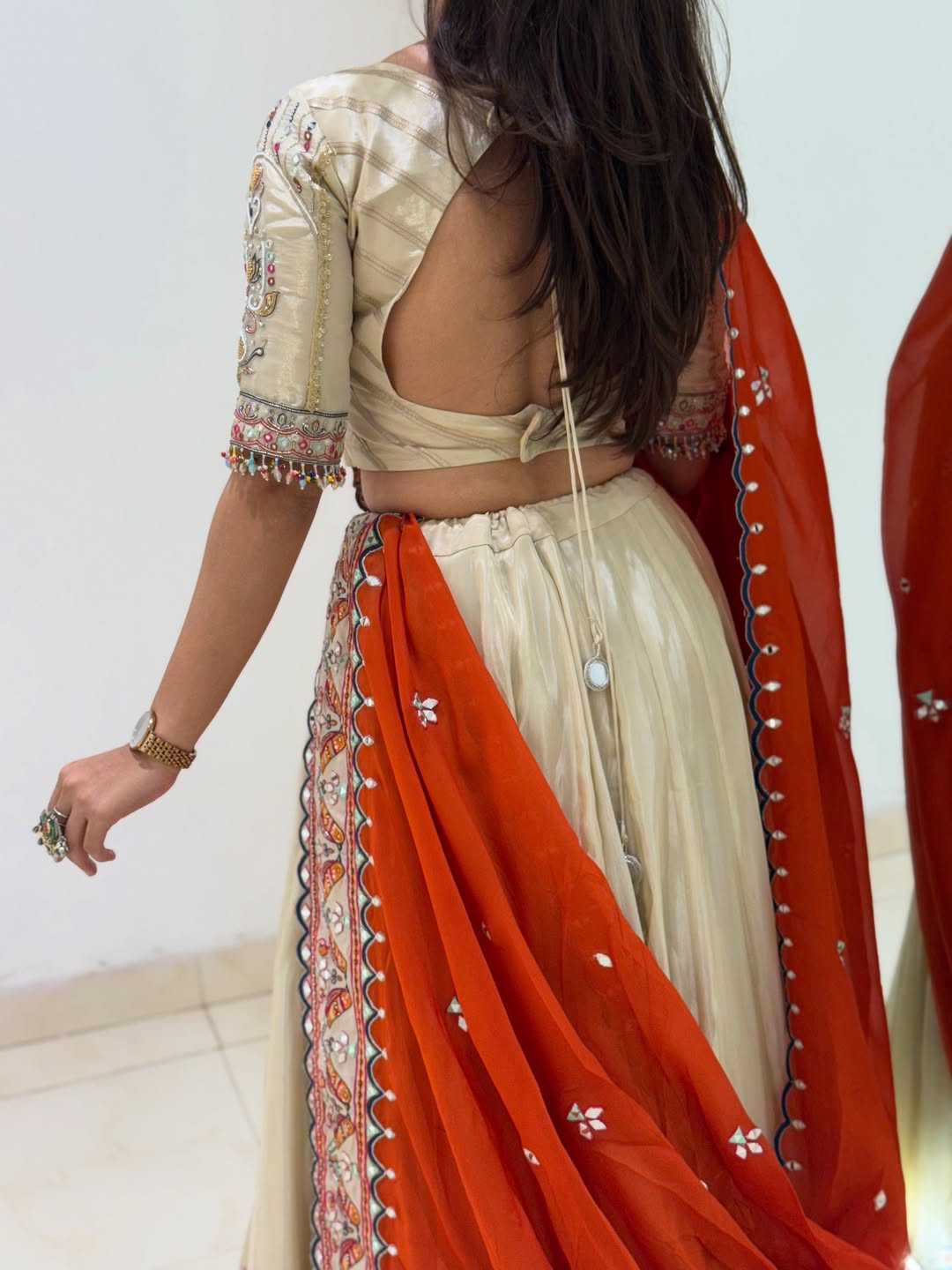 Noor-e-Rajputana Ivory & Rust Lehenga