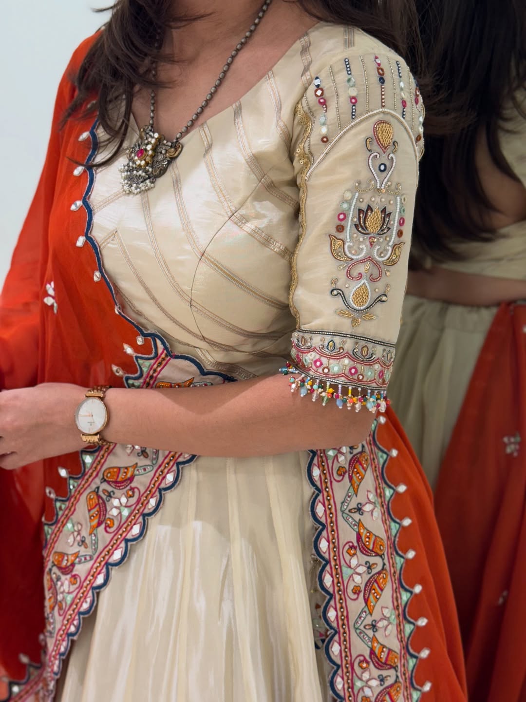 Noor-e-Rajputana Ivory & Rust Lehenga