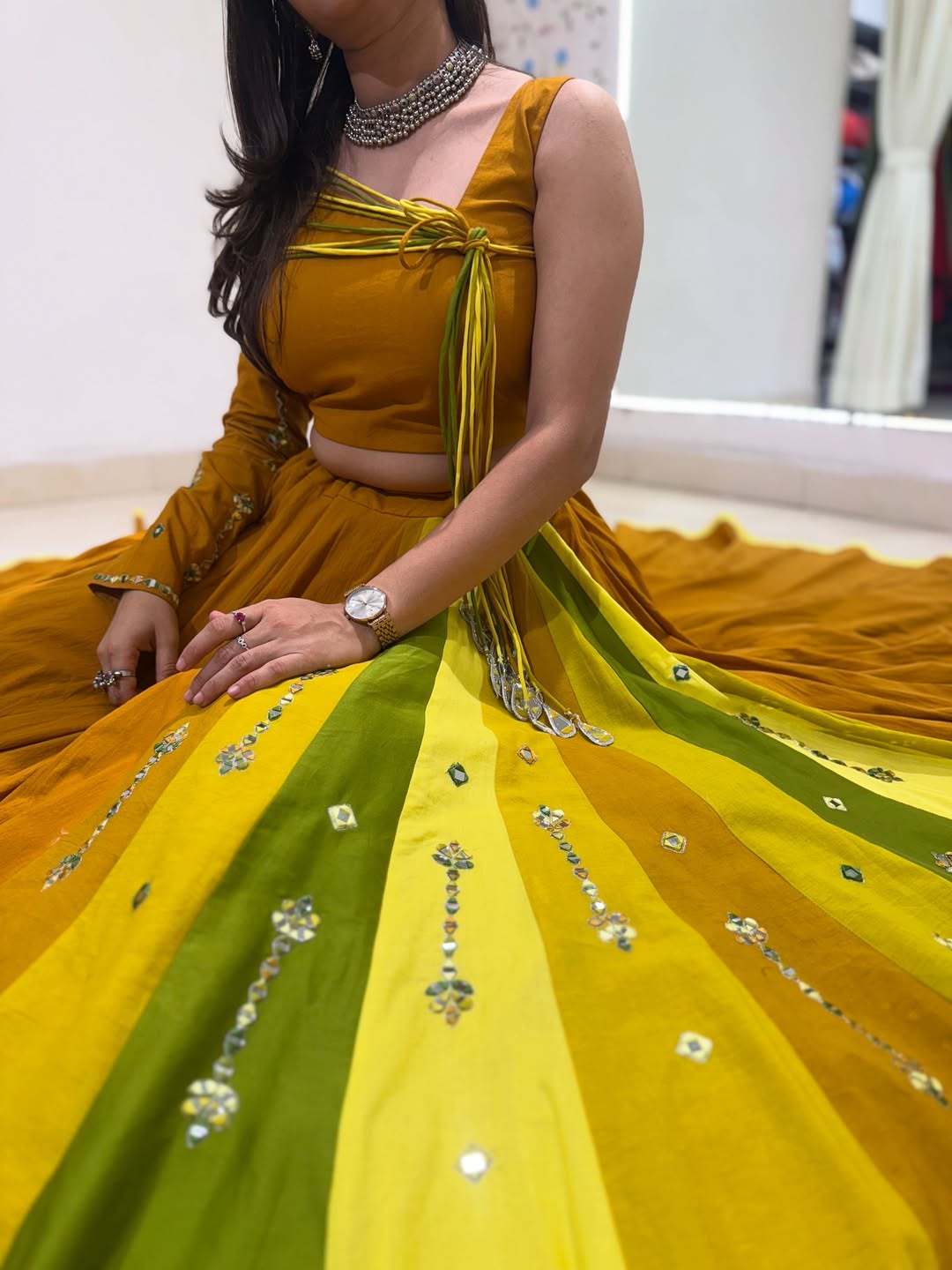 Mehfil-e-Rang Mustard & Green Lehenga