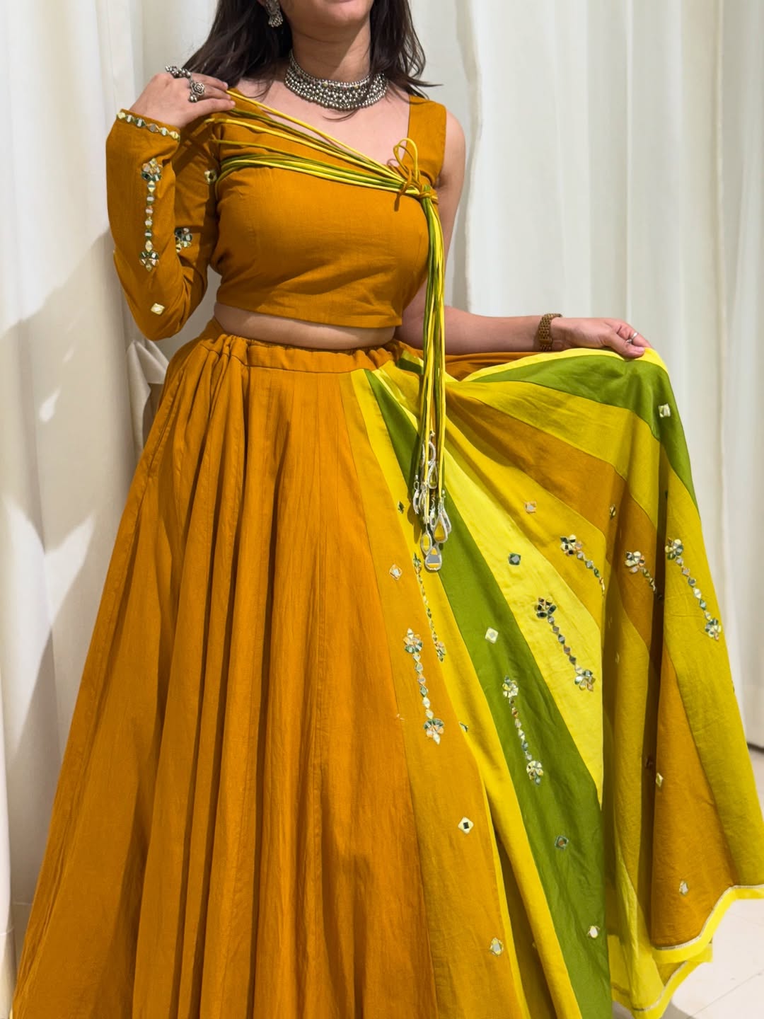 Mehfil-e-Rang Mustard & Green Lehenga