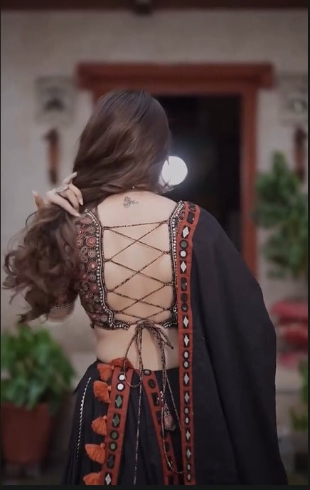 Royal Mirror Magic: Boho Black Lehenga Set