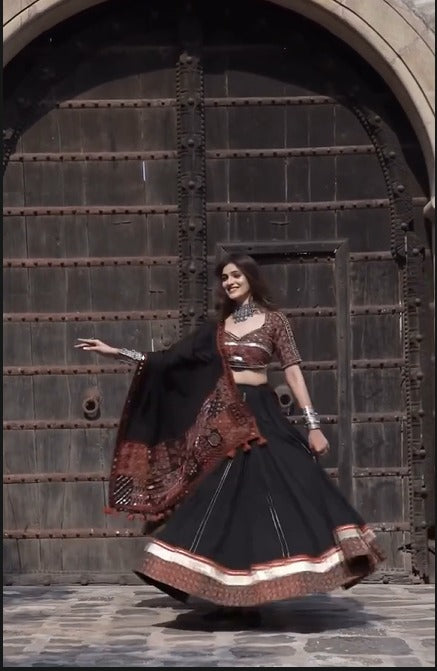 Royal Mirror Magic: Boho Black Lehenga Set