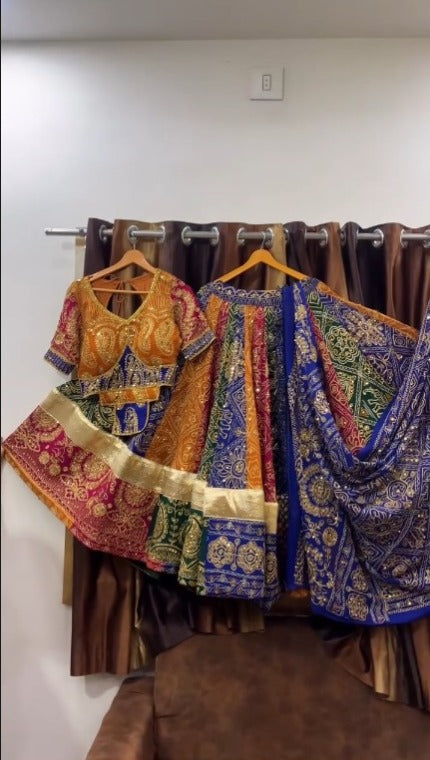 Royal Multicolor Bandhej Navratri Lehenga Mirror & Sequin Work Festive Garba Outfit