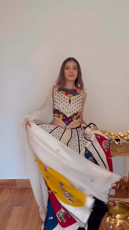 Multicolor Navratri Lehenga Choli with Traditional Mirror Work