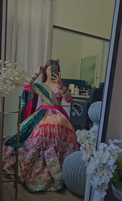 Green Patchwork Lehenga