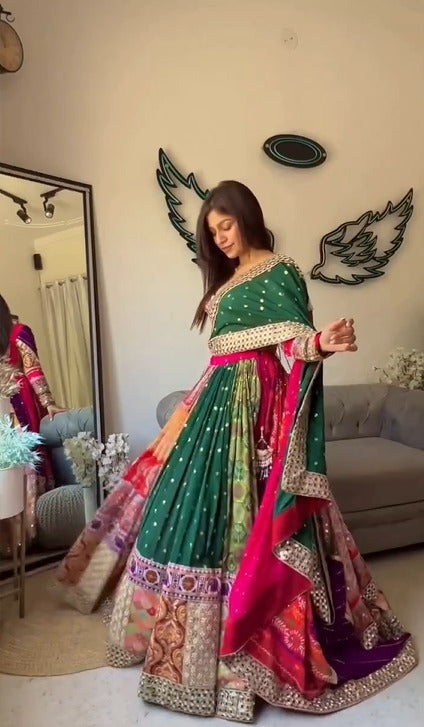 Green Patchwork Lehenga