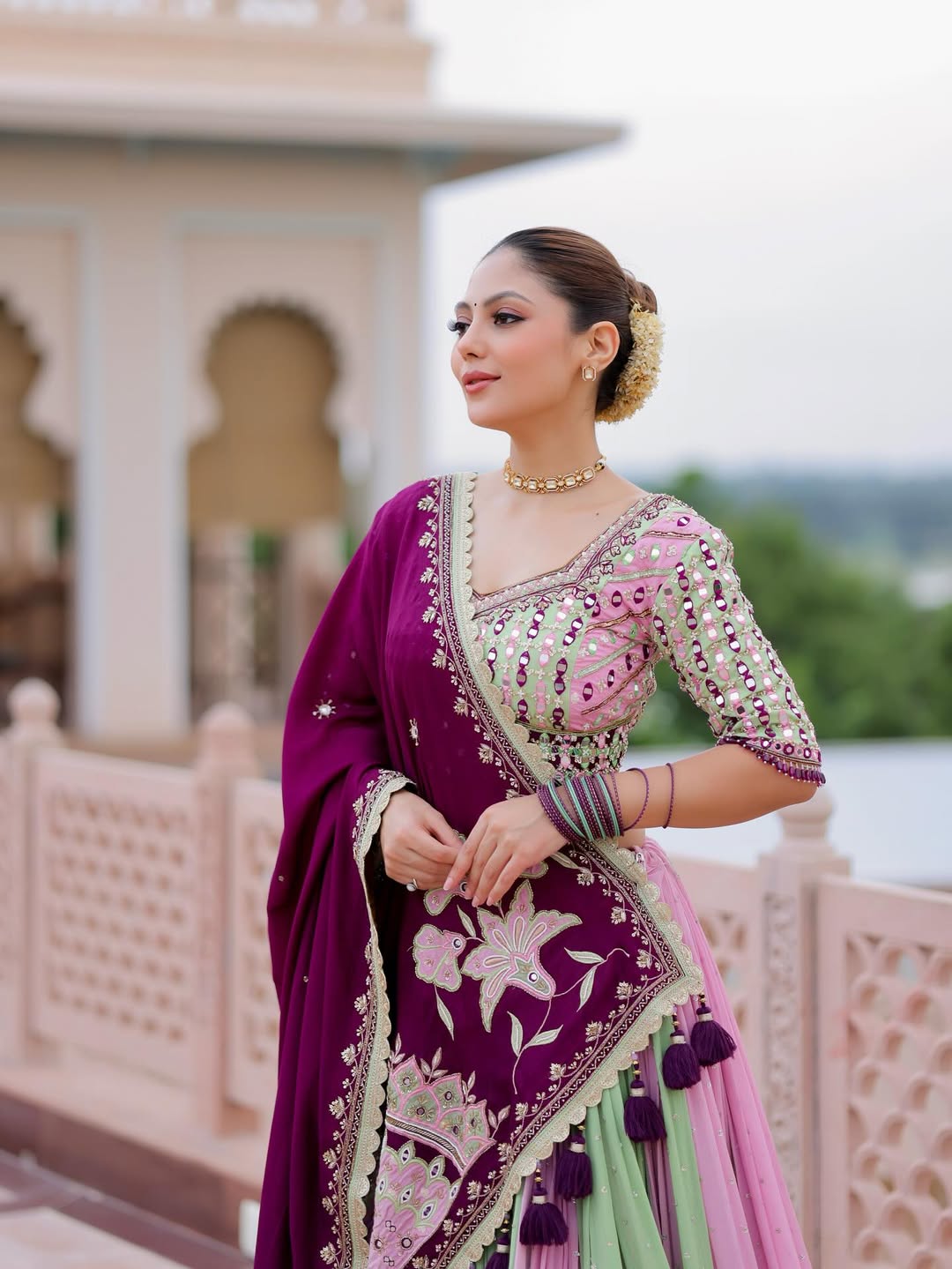 Royal Radiance Multicolor Mirror Work Lehenga Set
