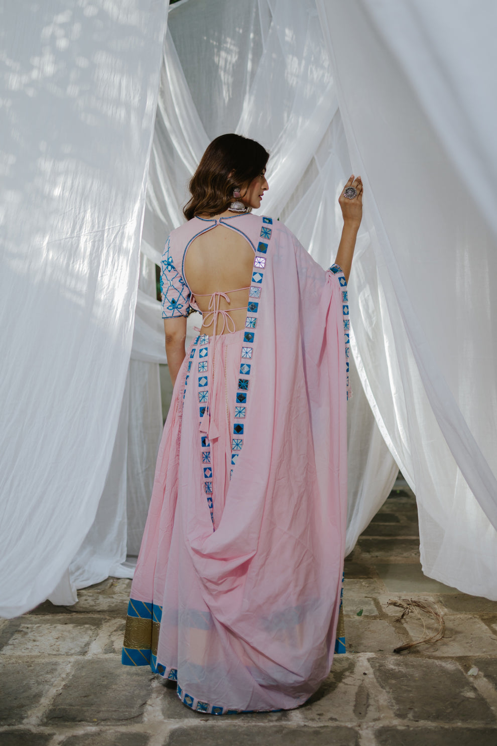 Baby Pink & Blue Glam Mirror Lehenga