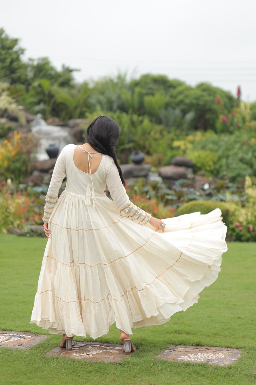 Vrindavan Vibes Flowing White Elegance with a Folk Soul