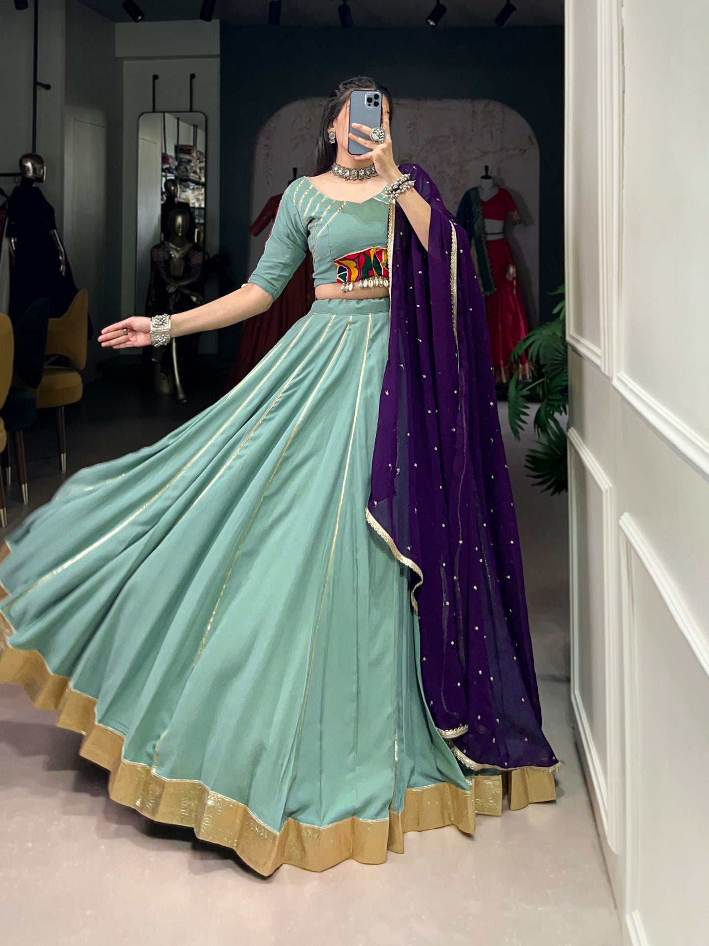Naaznin Pure Rayon Silk Gotta Patti Lace Lehenga Set