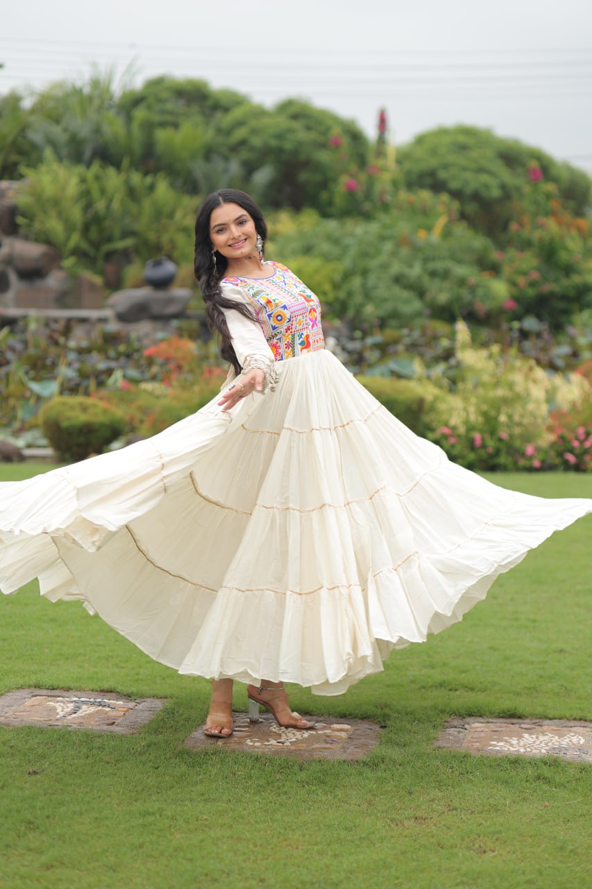 Vrindavan Vibes Flowing White Elegance with a Folk Soul