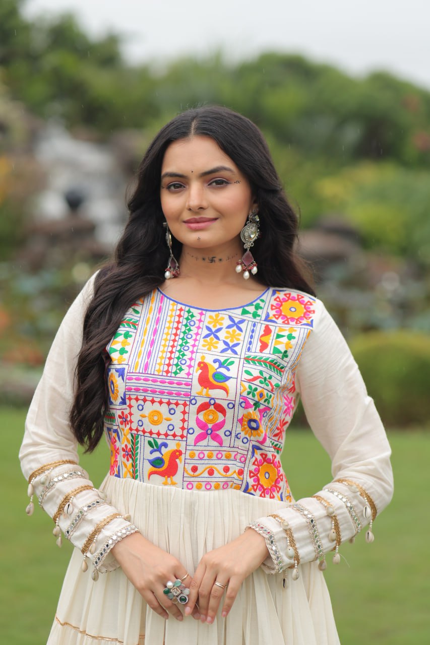 Vrindavan Vibes Flowing White Elegance with a Folk Soul
